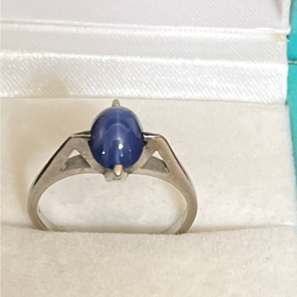 Vintage 14k white gold star blue sapphire ring size 6.25 - Picture 2 of 8
